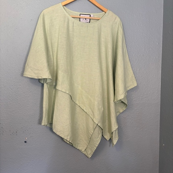 Adeptt Women's Rowan's Linen Assymetrical Blouse Tea Green XL Lagenlook Oversize - Picture 3 of 13